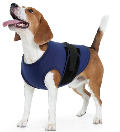 IECOii Dog Calming Vest for Anxiety, Adjustable & Stretchy Anxiety Shirt for Thunderstorm Separation Loud Noise Stress Relief, Breathable Dogs Calming Jacket, Dark Blue, Size M