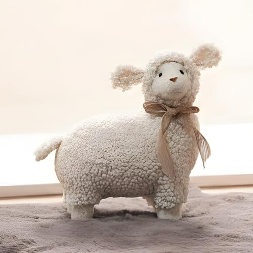 Dekoleidenschaft Dekofigur Lamm 22 cm groß, Osterdeko mit Teddyfell, Wohnzimmer Deko Figur für Ostern