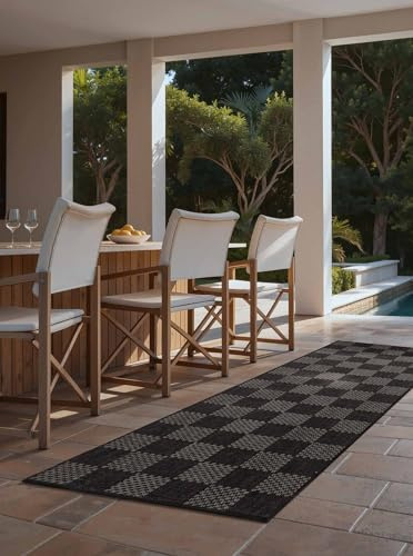 Ted Baker Flachgewebe Teppich Dorothy - Flachgewebe Läufer, Pflegeleichter Wohnzimmerteppich, Modern, Kariert Muster für Wohnzimmer, Terrasse, Esszimmer, Balkon - Schwarz Weiß, 80x200 cm