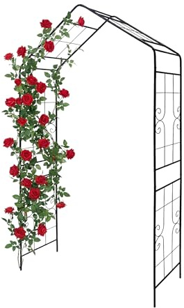 Relaxdays Rosenbogen, Metall, Torbogen Garten, HxBxT: 240 x 143 x 43 cm, Stabiler Rankbogen für Kletterpflanzen, schwarz