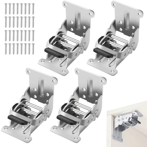 4 bisagras plegables con bloqueo, bisagras de 0-90-180 grados, autobloqueante, patas de mesa plegables con tornillos para cama, mesa, puerta plegable (plata)