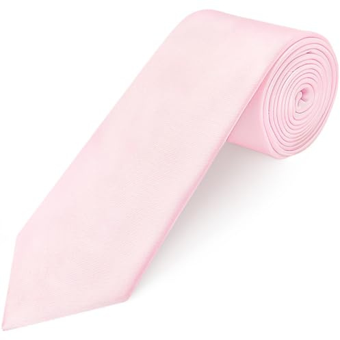 TIES R US Plain Blush Pink Satin Classic Men's Tie | Pink Plain Necktie for men; Classic width 3/7.5 cm, handmade, in polyester.