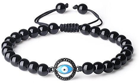 COAI Bracelet Ajustable Mauvais Œil Obsidienne Unisexe