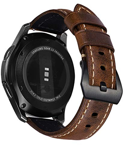 MroTech Lederarmband 22mm kompatibel mit Samsung Gear S3 Frontier/Galaxy Watch 46mm/Watch 3 45mm Armband Rindsleder Ersatzarmband für Huawei Watch GT/GT2/GT3 46mm Armband Retro braun