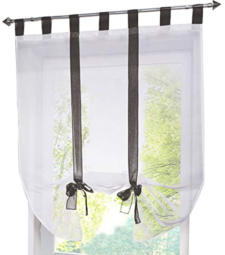 Yaland Voile Raffrollo mit Schlaufen transparente Unifarbige Raffgardine mit Schlaufen Wohnzimmer Schals (BxH 120x140cm, grau) 1 Stück