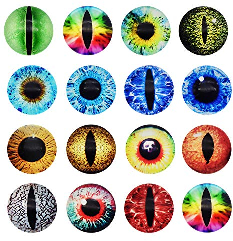 Julie Wang 20MM 40PCS Drachenaugen Glas Cabochonaugen für Tonpuppenherstellung Skulpturen Requisiten Basteln DIY Fundstücke Schmuckherstellung