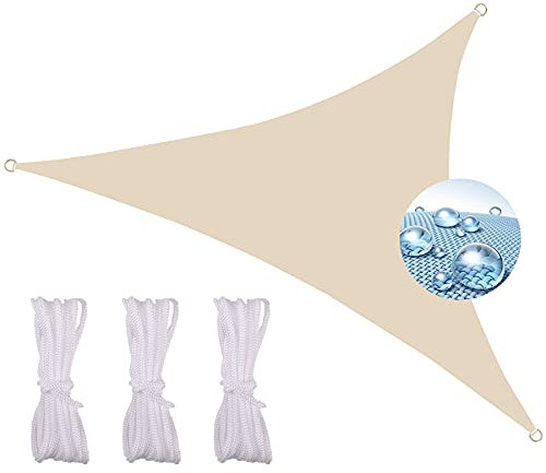 Vela Ombreggiante Impermeabile Triangolare 6X6X6M, per Esterni Anti UV Giardino Terrazza Piscina Vela Tenda da Sole -Bianco-Beige
