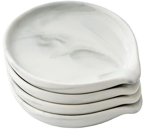 Lot de 4 repose-cuillères en céramique pour comptoir de cuisine, passe au lave-vaisselle, décor marbre, support pour cuillère de cuisine, 8,9 cm