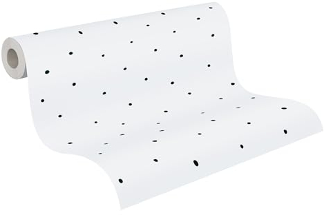 A.S. Création Kinderzimmertapete Little Love Tapete mit Punkten PVC-freie Vliestapete seidenmatt glatt 381391, Schwarz, Weiß, Gepunktet