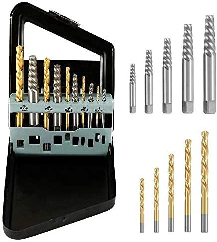 2 In 1 Screw Extractor and Left Hand Cobalt Drill Bit Set, High Speed Steel Damaged Screw Remover Tool Durable Broken Screw Extractor Tool Set Include Toolbox,5/64 , 7/64, 5/32 , 1/4, 19/64
