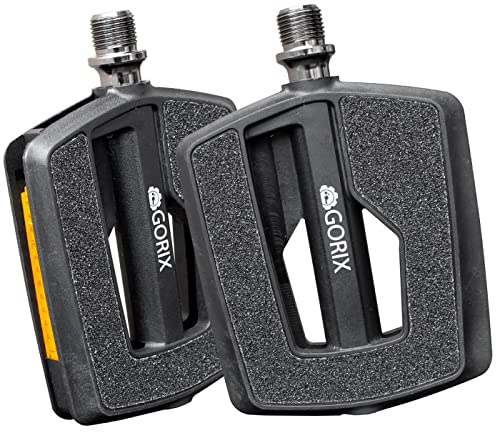 GORIX Bike Flat Pedals Wide Non-Slick mit Reflektor Griptape Road Mountain MTB Fahrrad (GX-F558)