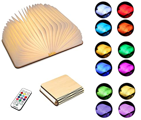 SANOTO Buchlampe in 12 Farben, Buchlampe Faltbar Holz,Buch Night Lampe Book Light LED Leselampe Buch Licht Buchlicht Leselampe, Bedside Lamp