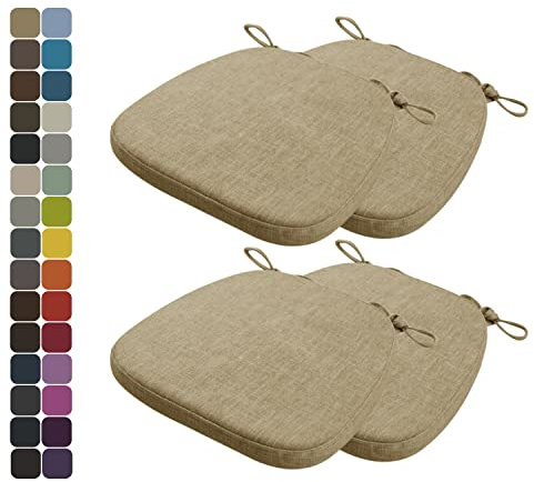 Kimgull 4er Set Stuhlkissen mit Bändern Bequeme Waschbare Rutschfestes Sitzkissen Ideal für zu Hause und Gartendekoration, viele Farben und Größen zur Auswahl (43x42x5CM Hellgelbbraun)