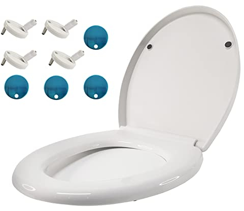 Toilettensitz Hochleistungs-Toilettensitz für Home Office Restaurant Office mit einfachem Druckknopf-Entfernungssystem Soft Close Top Fixing Scharniere Weiß Easy Clean WC-Sitz