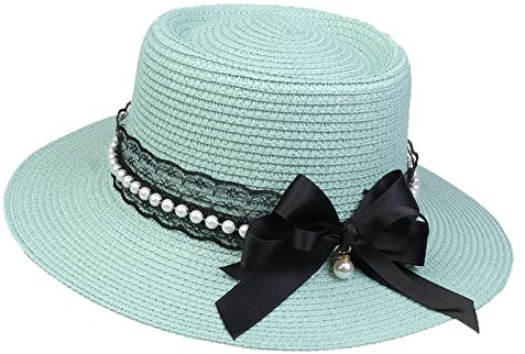 JK Home Panama Eté Femme Chapeau de Soleil avec Nœud de Papillon Capeline Large Bord pour Plage Mariage Camping Azur