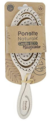 PONETTE NATURAL - Cepillo de Pelo ECO Masajeador Ecológico Desenredante Antitirones Beige, Fabricado con Fibra Natural de Trigo, 100% Reciclable, Marca Española