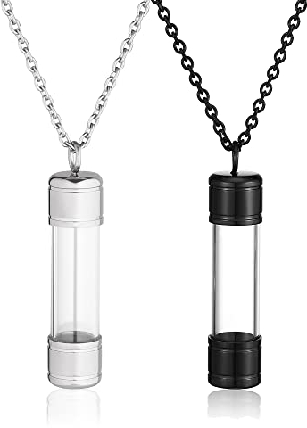 Jovivi Gioiello Collana con Ciondolo Bottiglia Apribile in Vetro e Acciaio Inox per Memoria Porta Piccoli Regalo per Amante Genitore-Argento+Nero