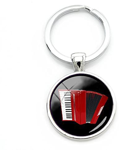 Eleganter roter Vintage-Akkordeon-Schlüsselanhänger, Ring, beliebtes Musikinstrument, Schmuck, Musik-Fans, Geschenk, silber, 25