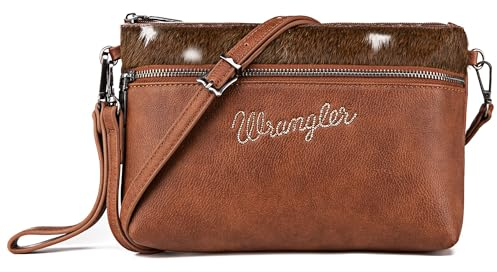 Wrangler Western Crossbody Taschen für Frauen Clutch Wristlet Geldbörse, Kuhhaar-braun