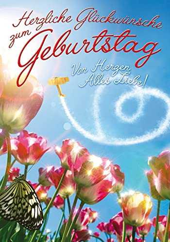 Perleberg hochwertige Geburtstagskarte der Basic Classic Collection mit Flugzeug Herz Motiv - schöne Karte zum Geburtstag mit Umschlag - Geburtstagskarten in Premium-Qualität 11,6 x 16,6 cm