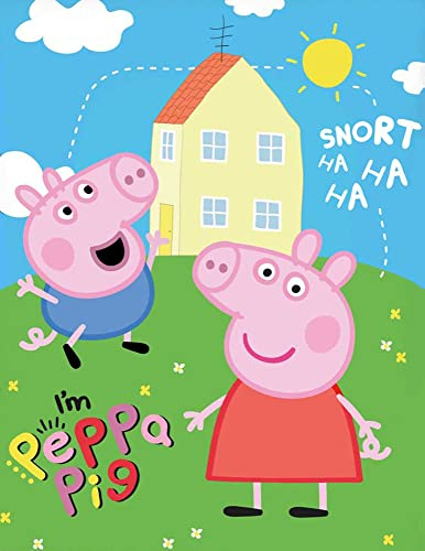 Große Peppa Wutz Pig Wohndecke I'm Peppa 150 x 200 cm super weiche Fleecedecke Kuscheldecke Sofadecke George Grampy Rabbit Mama Papa Mümmel Sunny Cartoon Piggie Emergency Pass zur Bettwäsche
