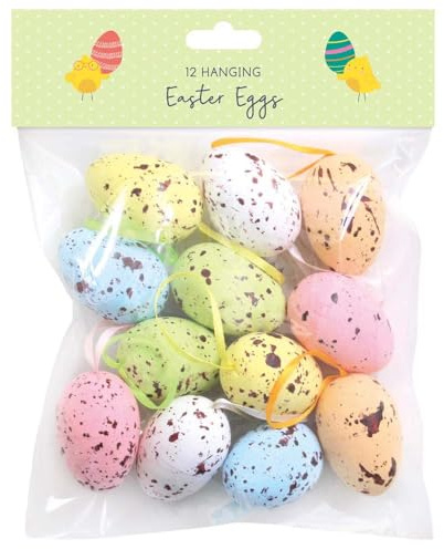Tallon Decorative Assorted Hanging Easter Eggs Seasonal Decorations-12 Pack