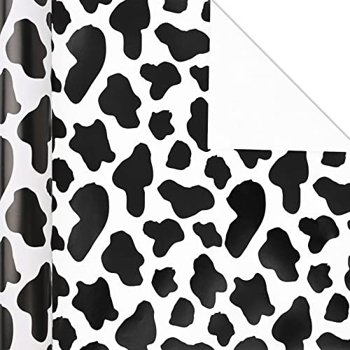16 Blatt 71,1 x 50,8 cm Geschenkpapier mit Kuh-Druck, schwarze und weiße Punkte, Kuhpfoten-Geschenkpapier für Geburtstag, Babyparty, Urlaub, Party DIY Handwerk