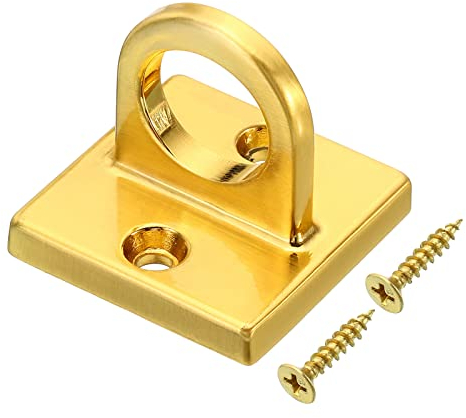 PATIKIL Pad Eye Plate U Hooks, Metal Ceiling Hook Wall Mount Loop with Screws Hardware Ring Hooks for Hanging Ropes in Queue Barrier, Golden
