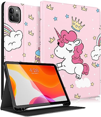 Uppuppy Schutzhülle für Apple iPad Pro 12,9 Zoll (32,9 cm), niedlicher Folio-Stifthalter, für Damen und Mädchen, Cartoon-Hülle für iPad Pro 12,9 Zoll, 6. / 5. / 4. / 3. Generation 2022/2021/2020/2018