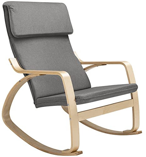 BAKAJI Hollywoodschaukel aus Birkenholz mit Baumwollbezug aus Schaumstoff mit hoher Dichte, Schwingsessel und Kissen, ergonomischer Sitz, maximale Belastung 130 kg (grau)
