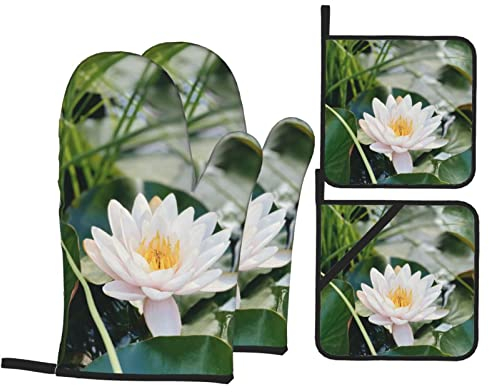 Lotus Pond Lot de 4 maniques et maniques résistantes à la chaleur pour cuisine, pâtisserie, barbecue