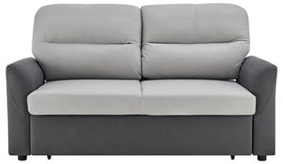 Bravich Pull Out Two Seater Sofa Bed - Faux Suede Grey Fabric. Modern Space Saving Folding Bed, 2 Seater Sofa To Full Size Double Bed. Fold Out Couch Bed With Storage Pocket, Living Room Furniture.