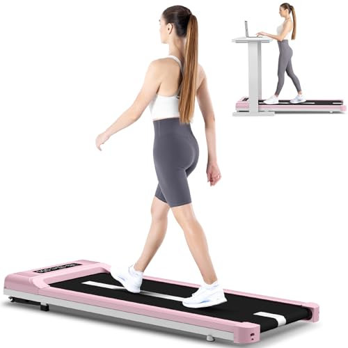 Dskeuzeew Tapis de Course Pliable Walking Pad 10 km/h - Moteur 3,0 HP,Treadmill Surface Extra Large 43cm, Télécommande Incluse, Écran LED, Maximale 265 LB Structure Renforcée Maison/Bureau (Rose)