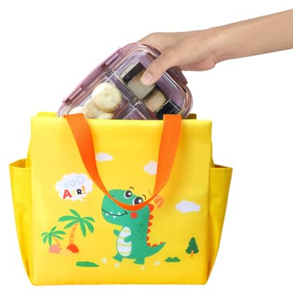 MABAHON Insulated Lunch Bag for Kids, Lunch Bag for Girls Boys Students with Bottle Holder,Small Portable Foldable Lunch Bags for School Travel Picnic(Yellow)