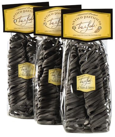 Tealdi, schwarze Tagliatelle mit Sepiatinte, aus Italien, 3 x250 g