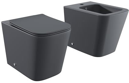 Sanitari in ceramica filomuro grigio opaco vaso rimless bidet sedile soft-close chiusura rallentata mod. Londra