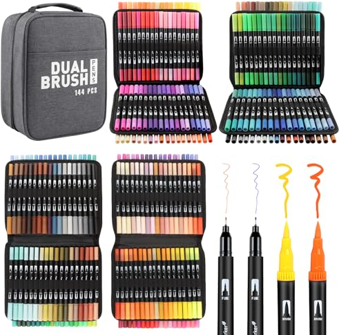 Gelanty Dual Tip Brush Pens Set, 144 Farben Filzstifte Dicke und Dünne Pens Fineliner Set, Aquarell Farben für Handlettering, Bullet Journal, Malbücher, Manga, Kalligraphie Stifte