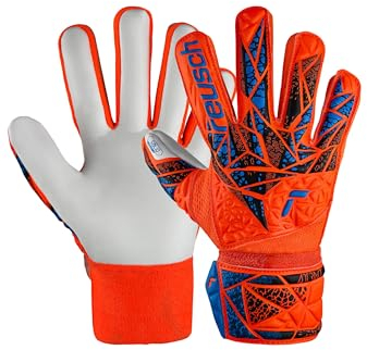 Reusch Attrakt Starter Solid Finger Support Junior Torwarthandschuhe Kinder Jugendliche Fußballhandschuhe Fingerprotektion für alle Wetterbedingungen und Spielfeldoberflächen, orange-blau, 4