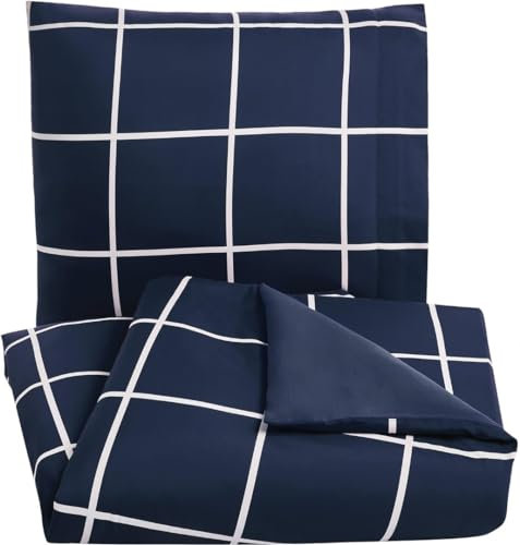 Sonive Set Copripiumino in Microfibra - 135 x 200 cm / 50 x 80 x 1, Tartan Blu Navy