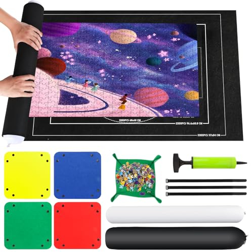 VFANDV Tapis de Puzzle, Rangement Puzzle pour Jusqu'à 1000 1500 2000 3000 Pièces, Tapis de Puzzle Rouleau Feutre Portable pour Adultes et Enfants - avec 4 Trieur de Puzzle