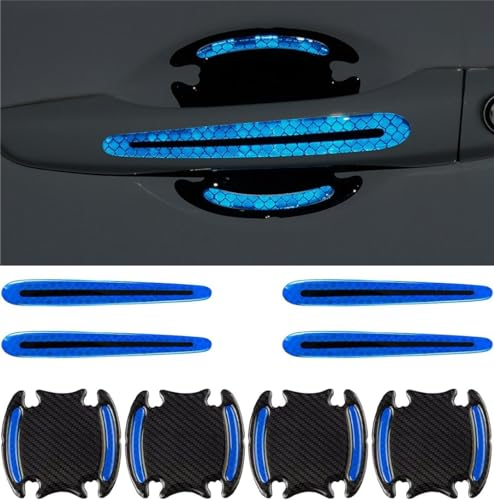 CompraFun Auto Türgriff Schutzfolie, 8 Stück Set Universelle Reflektierend Kohlefaser Autotürgriffe Kratzschutz Aufkleber, Autotür Griffe Aufkleber für Griffmulden/Griffschalen (Blau)
