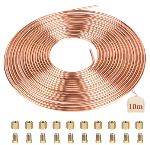 LALAGO Kupfer Bremsleitung 10m Ø3/16 (4.75mm), mit 20 Muttern, Einbaufertig, Bördelgerät, Auto Kupfer Bremsleitung General Bremskit