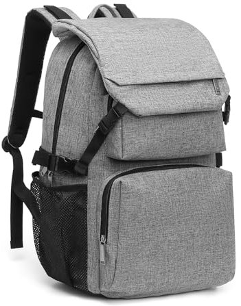 Kono Sac à Dos de Voyage 25L, Grand Sac d'École, pour Ordinateur Portable 15,6 Pouces, Sac à Dos Étanche et Léger pour Randonnée, Camping, Pique-Niques, Vacances, avec Multiples Poches (Gris)