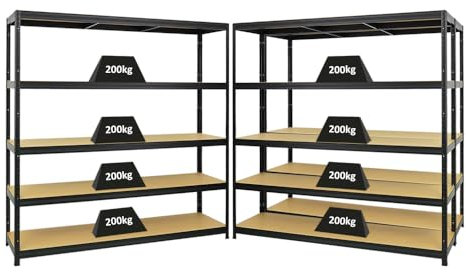 PROREGAL Mega Deal 3er-Set Schwerlastregal Giant Elephant 180x180x45cm mit 5 Ebenen Fachlast 200kg Schwarz, Kellerregal, Steckregal, Garagenregal, Lagerregal