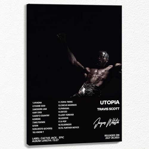 Utopia Album-Poster, Travis-Album-Cover, Leinwand, Wandkunst, Scott-Musik-Kunstdruck, Rapper, limitiertes Poster, moderne Schlafzimmer-Wanddekoration, 40,6 x 61 cm, gerahmt