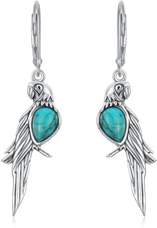 Vintage Papagei Türkis Ohrringe 925 Sterling Silber Papagei mit natürlichen Türkis baumeln Ohrringe für Frauen