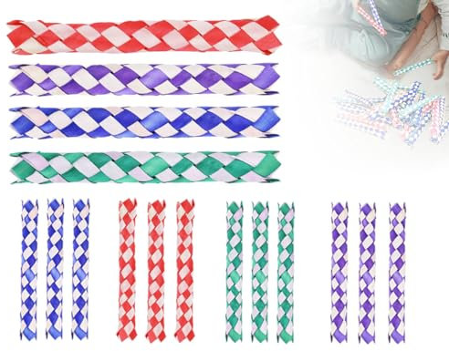 Lhbwhiz Lot de 12 pièges à Doigts Chinois, Jouets Classiques en Feuilles de Palmier Naturelles, Cadeaux de fête d'anniversaire Cool (Bleu, Violet, Vert et Rouge)