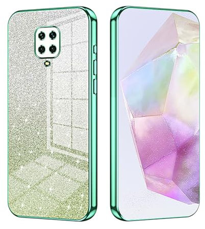 ILING Cover per Xiaomi Redmi Note 9S / Redmi Note 9 Pro, Ultrasottile Elegante Colore Sfumato Brillantini Carta Design Ragazza Custodia, Morbido TPU Antiurto Silicone Elettrolitico Case (Verde)