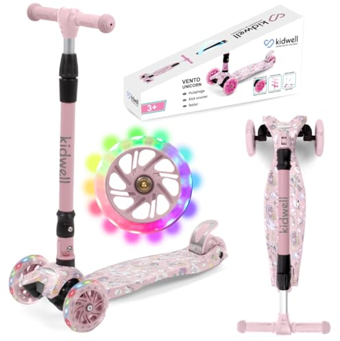 COIL Kinderroller Dreirad Scooter – Roller Kinder 6 Jahre Höhenverstellbarer Tretroller mit LED-Rädern – Für Kinder von 3-8 Jahren – Roller mit Aluminiumlenker, breiter Trittfläche (Rosa)