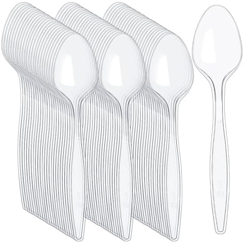 Tezraftaar® 1000 x Tithe Heavy Duty Plastic Spoon Reusable Clear Cutlery Set BPA Free Durable Catering Wedding Kids Parties Picnic Traveling